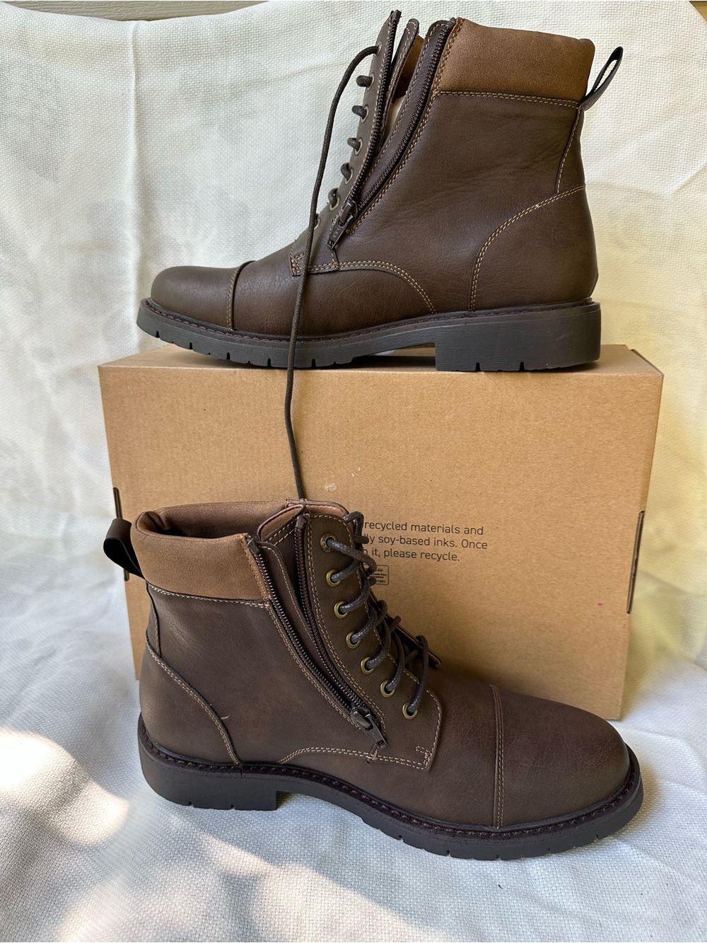 Dickers Men's Brown Lace-Up Combat Boots with Side Zip
